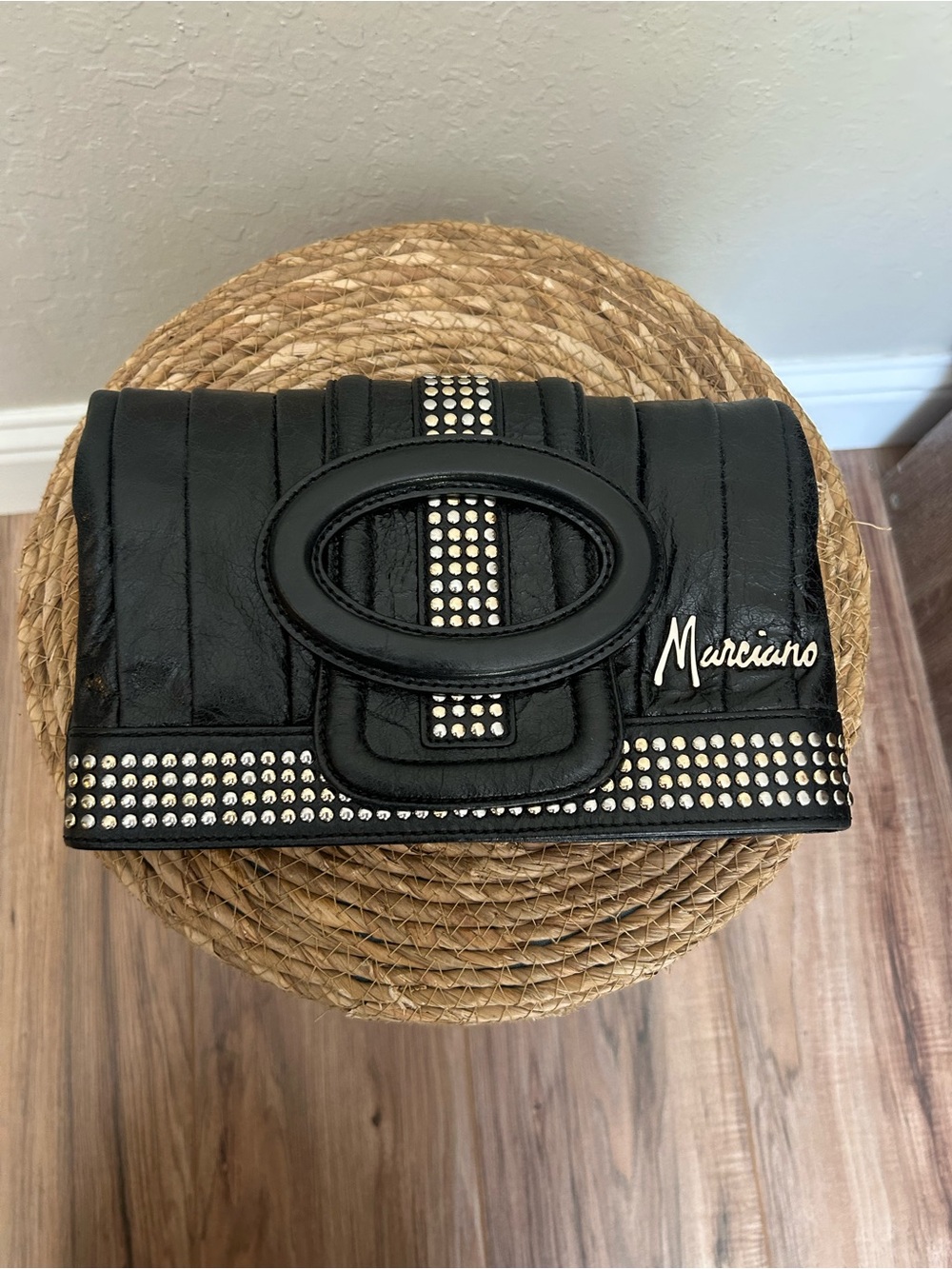 Marciano Studded Black Leather Clutch